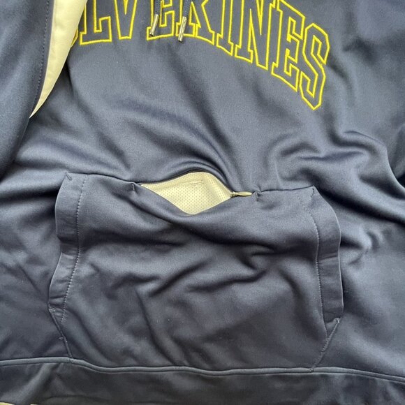 Michigan Wolverine Hoodie Men Large Blue Sweatshirt Holloway Dry Excel Spell out - Picture 4 of 11